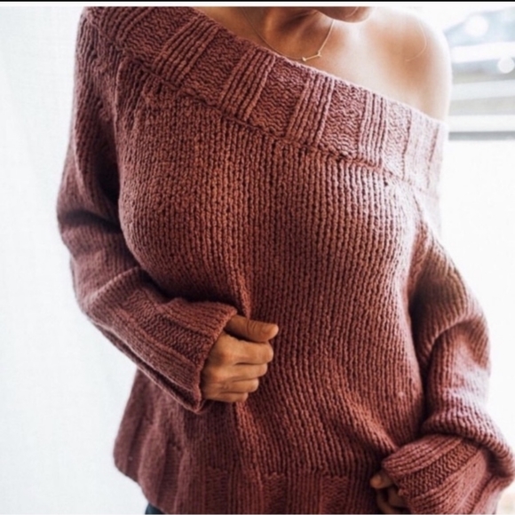 Free People S Beachy Off The Shoulder Sweater Ribbed Knit Pullover Boho Hippie - Picture 2 of 16